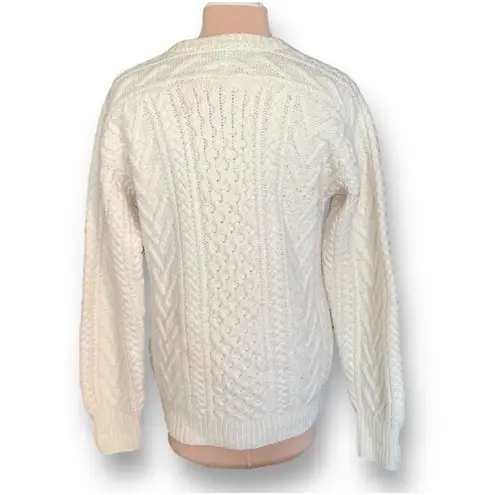 Vintage Northwear Nordstrom Wool Cable Knit Fisherman Sweater Cream Large Unisex