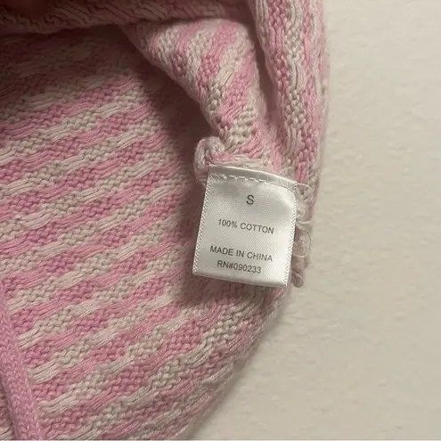 LA Hearts L.A. Hearts Pink/White Crop Crochet Lace-Up Cardigan