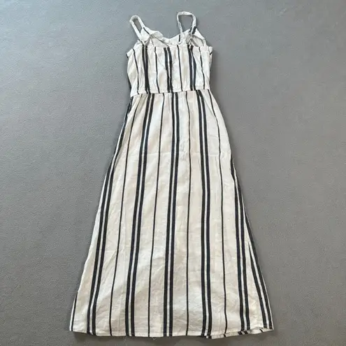 Hint of Blush Midi Dress Women M Striped Button Front Pockets Black White Sun Size M