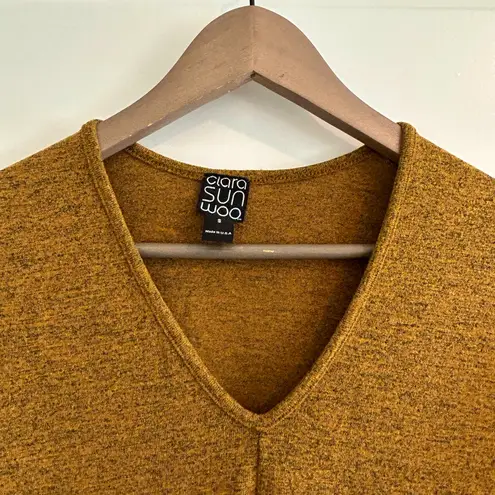 Clara Sun Woo V Neck Tunic Top Mustard Yellow Black Heather Size S
