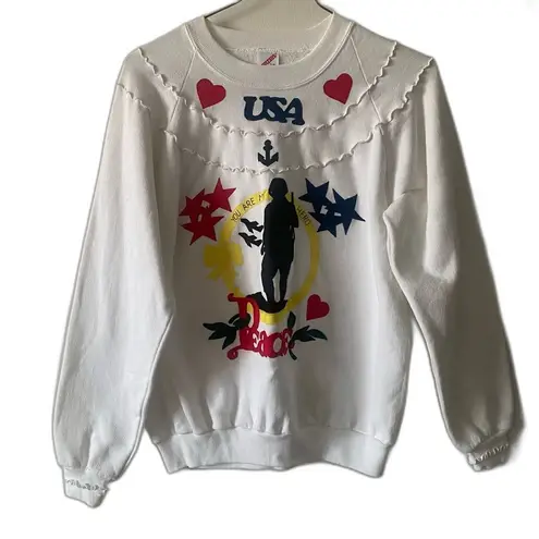 Jerzees Vintage 80s  USA HERO Custom Ruffle Crew Neck Sweater