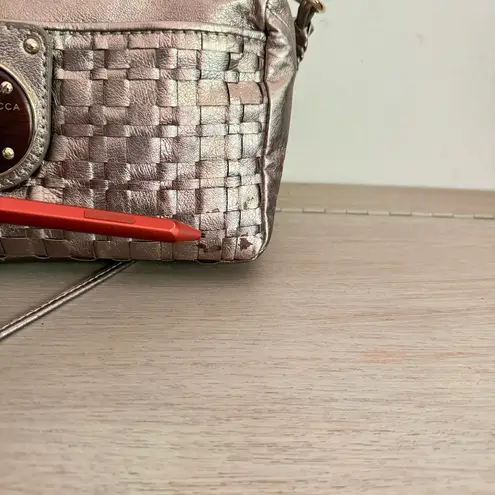 Elliott Lucca Gold Metallic Basket Weave Woven Leather Crossbody Bag Purse