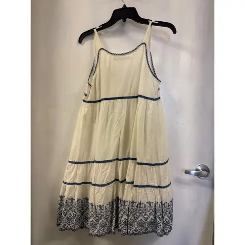 Sleeveless Dress Tiered Embroidery Blue Trim Casual Summer Sundress Size M