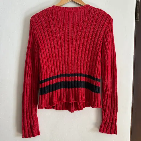 90s Vintage CLAUDIE PIERLOT | Preppy Red and Navy Striped Ribbed Cardigan Medium