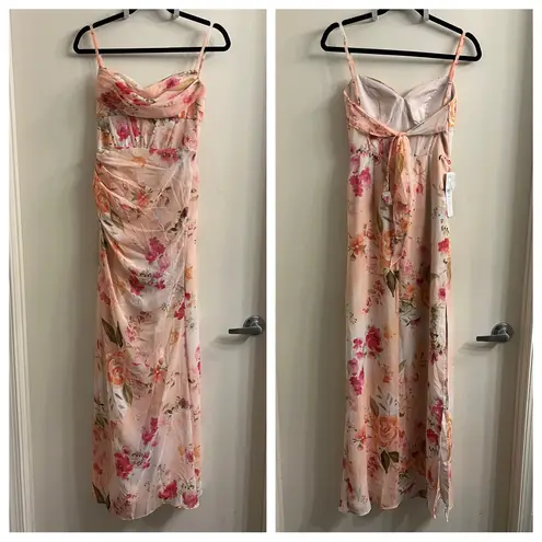 Azazie NWT Mai Abstract Bouquet Floral Sheath Pleated Chiffon Dress Size US A0