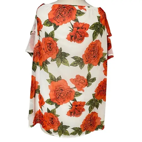 Peach Love  California Women Shirt Top Blouse Pullover Cold Shoulder Floral Print