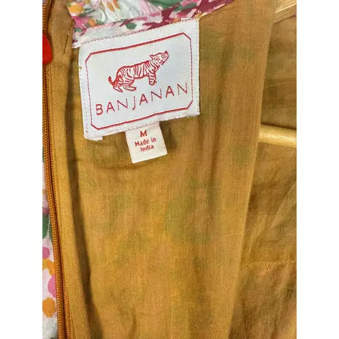 Banjanan Hilary Dress in Loki’s Garden Puffed Sleeve Midi Dress Size Medium Pink