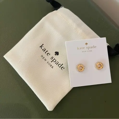 Kate Spade Gold Plated Earrings Cubic Zirconia Retail $49 New With Card Dust Bag