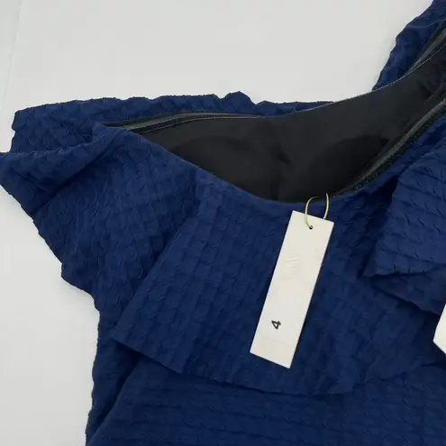 Shoshanna Swimsuit Size 4 One Piece Navy One Shoulder Ruffle Textured NWT Swim