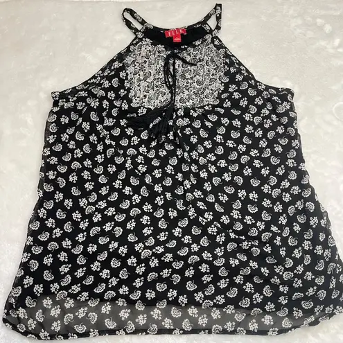 Elle Sleeveless Floral Blouse Women's Size Large High Neck Pima Cotton, Modal