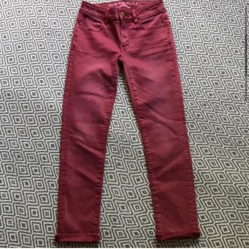 American Eagle New  Burgundy Red Raw Hem Jegging Skinny Jean Size 00 Y2K Denim