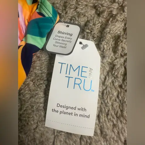 Time and Tru V Wire Detail One Piece Shirred Waist Tropical Swimsuit