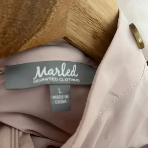 Marled Tan Long Sleeve Boxy Blouse with Mandarin Collar Size L