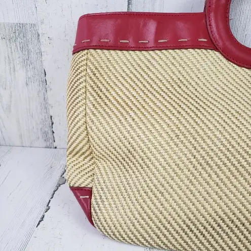 Valerie Stevens Beige Woven Red Faux-Leather Trim Handbag Women's Purse