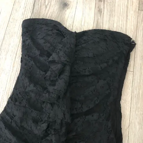 Forever 21 Black Strapless Vintage Lace Mini Dress with Ruffles size Small