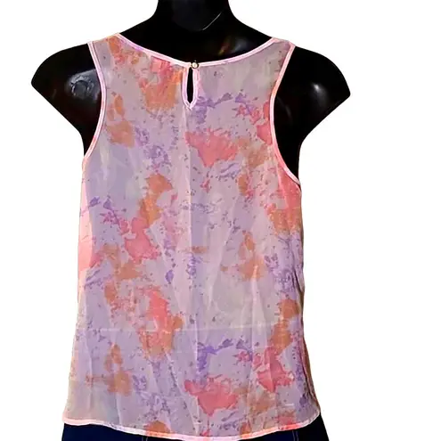 I Love H81 Women's Sleeveless Floral Blouse - Size Large Flowy Sheer Top