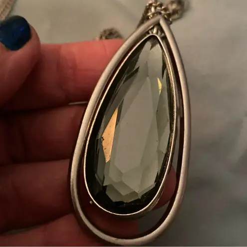 Vintage 36” to 40” Silver Necklace Gray 2pc Teardrop Pendant 2.5” H x 1.25” W
