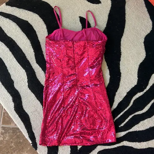 NWT Ronny Kobo Hot Pink Sequin Bow Mini dress Size XS