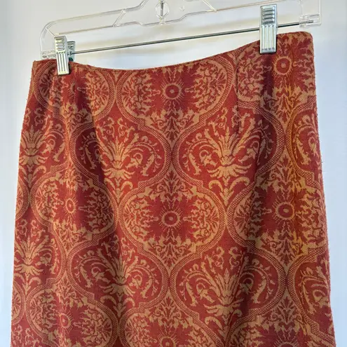 Vintage 90s Tapestry Midi Skirt Fringe Red Whimsygoth Modest Size 8 Petite
