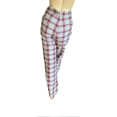VINTAGE 1980'S GRAY AND MAROON PATTERN BOOT CUT TROUSERS (36/XL) Red