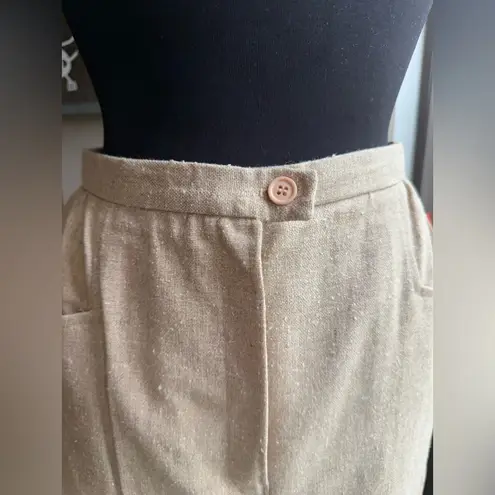 NOS 80s vintage Halston III linen silk blend pocket midi skirt, size 10 Tan