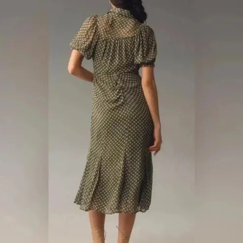 Anthropologie  Puff Sleeve Twee Mesh Midi Floral Feminine Dress Cottagecore Boho