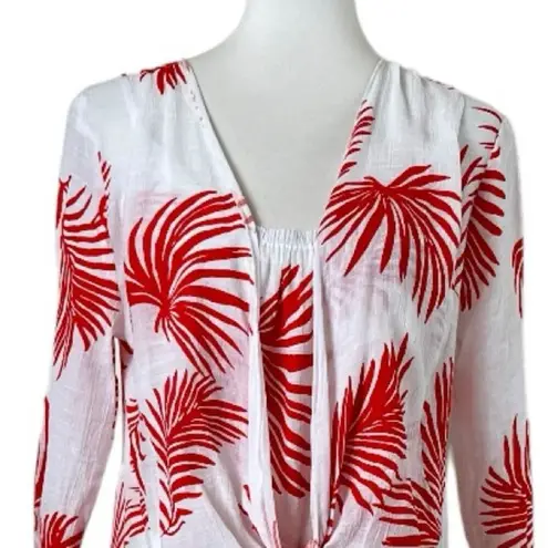 Christine Phillipe New Swim Coverup Tie Front White Red Palm Women’s Size Medium