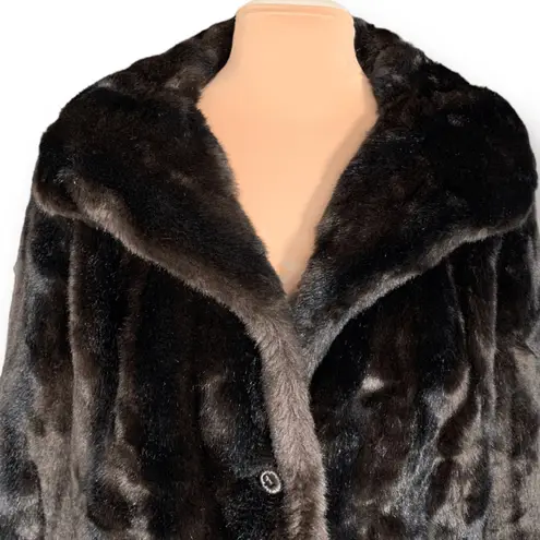 Vintage 60s Tissavel Faux Mink Swing Coat Dark Brown Plush XL Elegant Winter