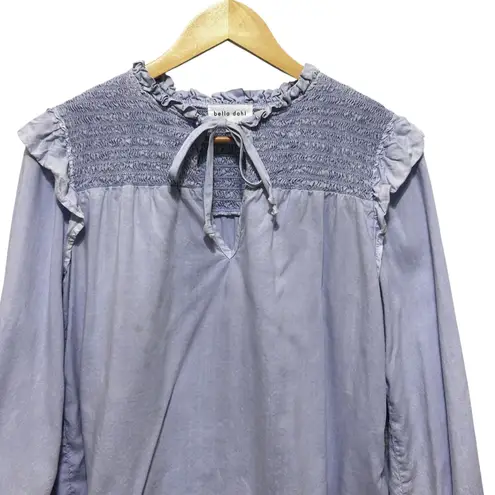 Bella Dahl Bella Dahl Womens Top XS Blue Smocked Ruffle Boho Chic Peasant Western Cowgirl