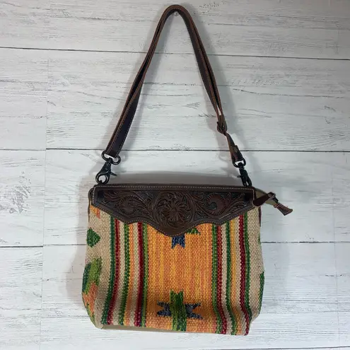 Myra Bags Myra handmade tooled bag leather & cotton carve detachable strap