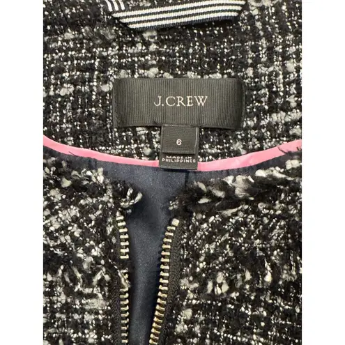 Size 6 J.Crew Tweed Swing Lady Coat Black Wool Blend Fringe Trim Coat MSRP $198