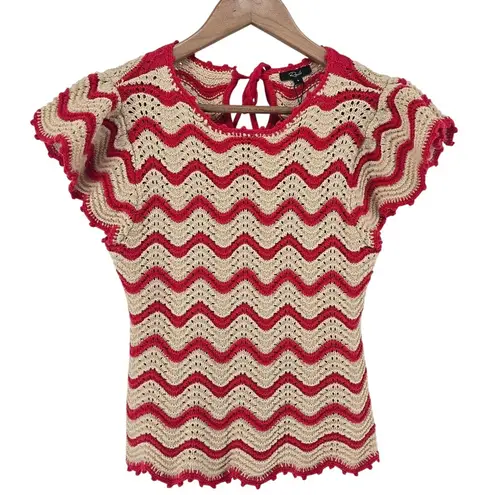 Rails Coen Ruffle Sleeve Peplum Sweater Small Cherry Oat Stripe