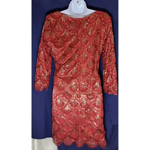 Vintage Gianni Bini Red Gold Sequin Cocktail Dress Size L Size L