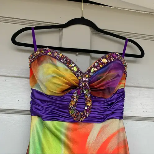 NINA CANACCI Strapless Formal Sequined‎ Prom Gown Dress 2 Purple Orange Green