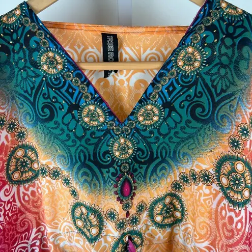 Pure Rock Vibrant Boho Swim Cover Caftan or Mumu – Free Size Orange Size undefined