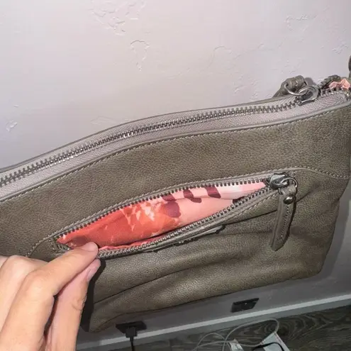 SHARIF BROWN FRINGE STUDDED CROSSBODY SHOULDER PURSE Grey Gray