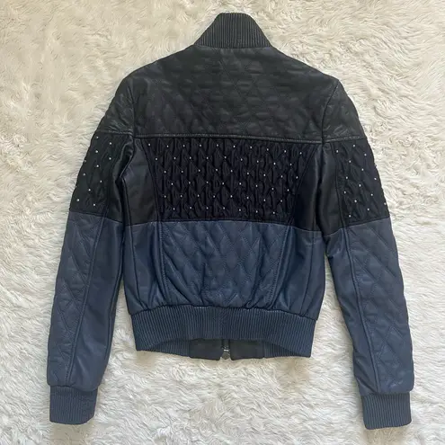 Just Cavalli Roberto Cavalli Leather Jacket Quilted Studded Zip Up IT 40 / US 4