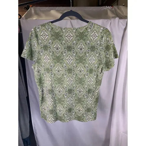 Charter Club Petite Green Paisley Print 100% Pima Cotton Short Sleeve Top