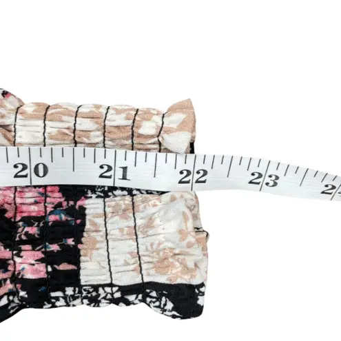 Cure. Petites Women's Floral Colorblock Lace Illusion Tie Neck Blouse Top PM Black Size undefined