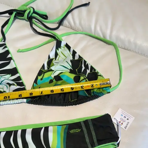 Women size large reversible tropical flower dark green Bikini Set stitching