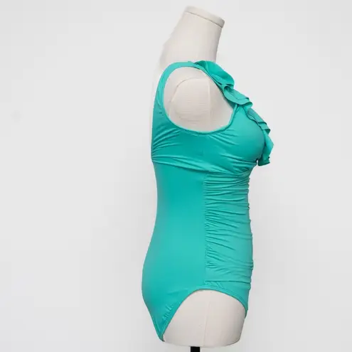 Lauren Ralph Lauren. Beach Club Ruffle One Piece Swimsuit. Blue Size 4