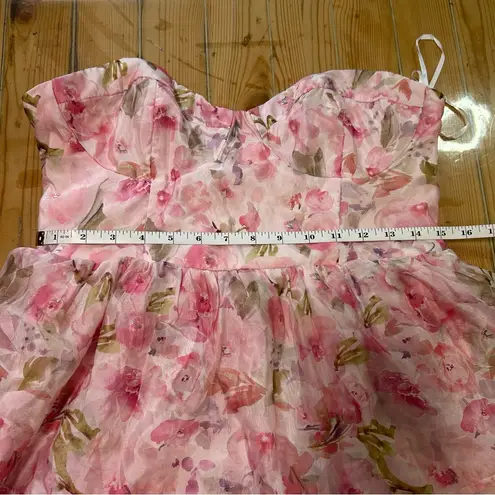 Pristine Cutie Light Pink Floral Organza Bustier Midi Dress Size XL