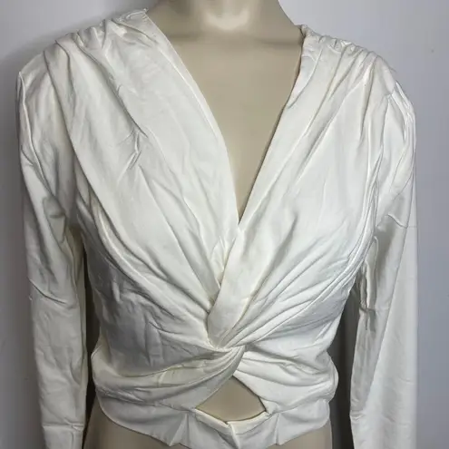 Bobi NWT Front Knot Crop Top MEDIUM Cream Long Sleeve Jersey Knit Casual Modern