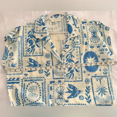 Calypso St. Barth Blue & White Button Up Collared Blouse Tyed Size M