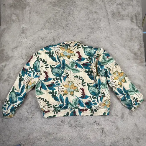 Petite Sophisticate Vintage Floral 100% Silk Bomber Jacket Botanical Print L