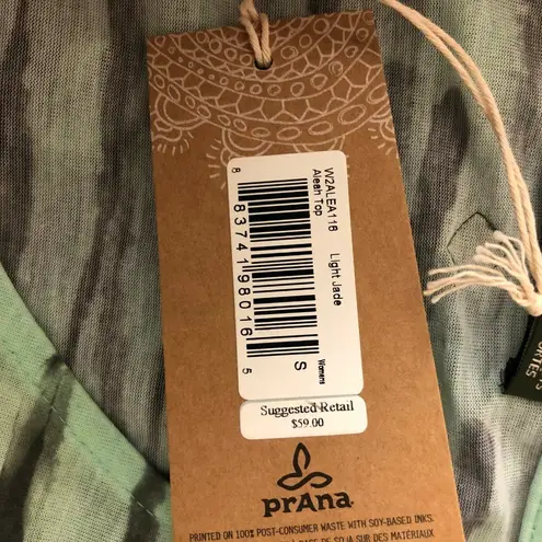 prAna Womens Aleah Top Lightweight Semi Sheer V Neck 3/4 Sleeve Green Size S