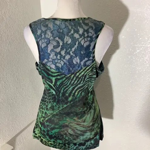 Blue and Green Ruffled Embellished BOHO Flowy Top Size M
