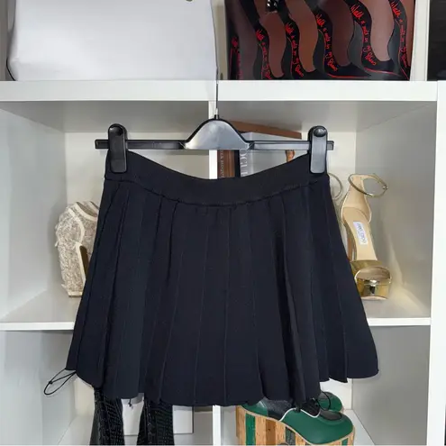 Immodel Black Knit Pleated Micro Mini Skirt with Gold Lion Buttons Size L