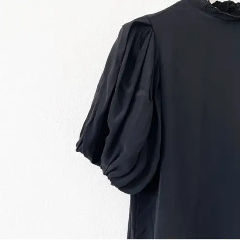 Something Navy Puff Sleeve Ruffle Blouse in Black