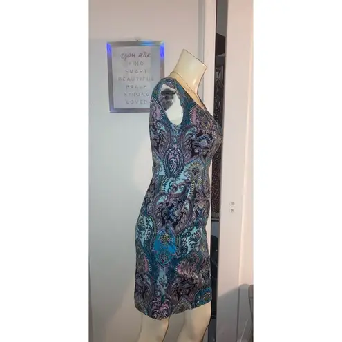 New York And Company Size 6 Women's Paisley Purple Blue Boho NY&CO Cocktail Dress